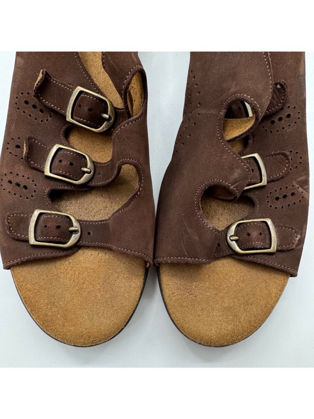 SAS Brown Leather Comfort Adjustable Strappy Sandals Womens Size 8.5 Walking - Picture 7 of 13
